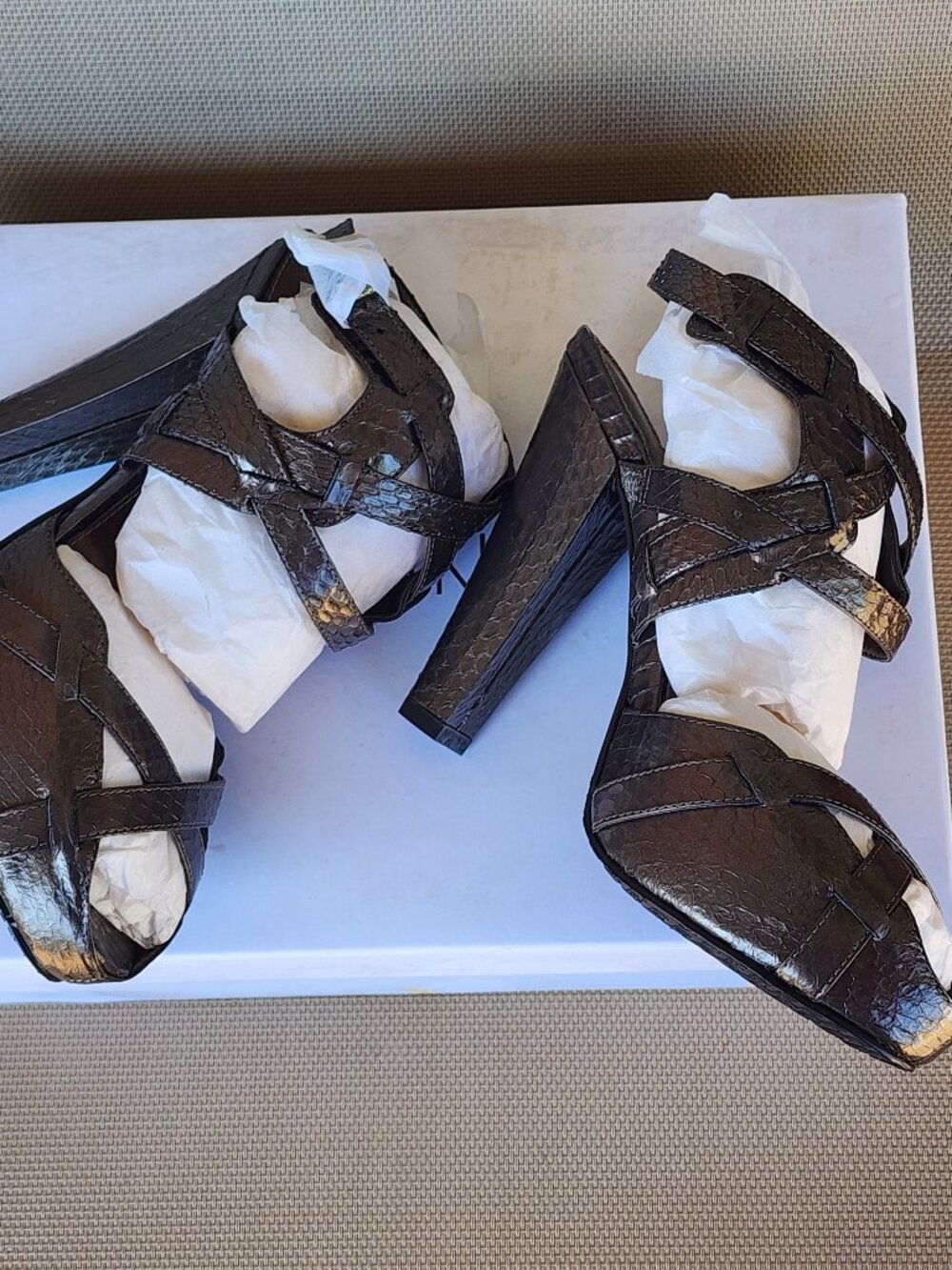 Calvin Klein Parma Snake Bronze Women's Heels Size 6M Open Toe - NWB